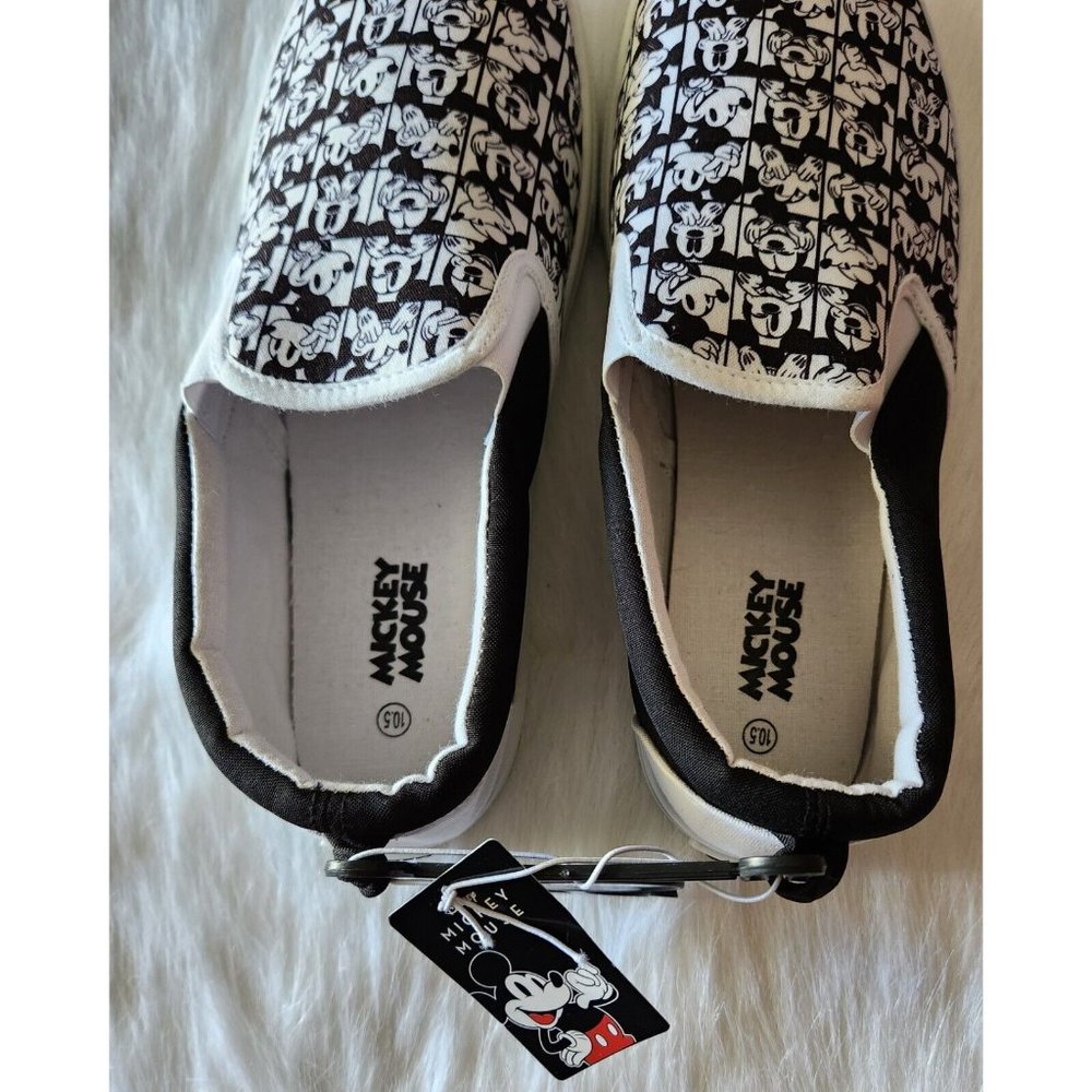 Disney Mickey Mouse Black White Slip On Sneakers Shoes 151473 Mens 10.5 NWT - Picture 8 of 9